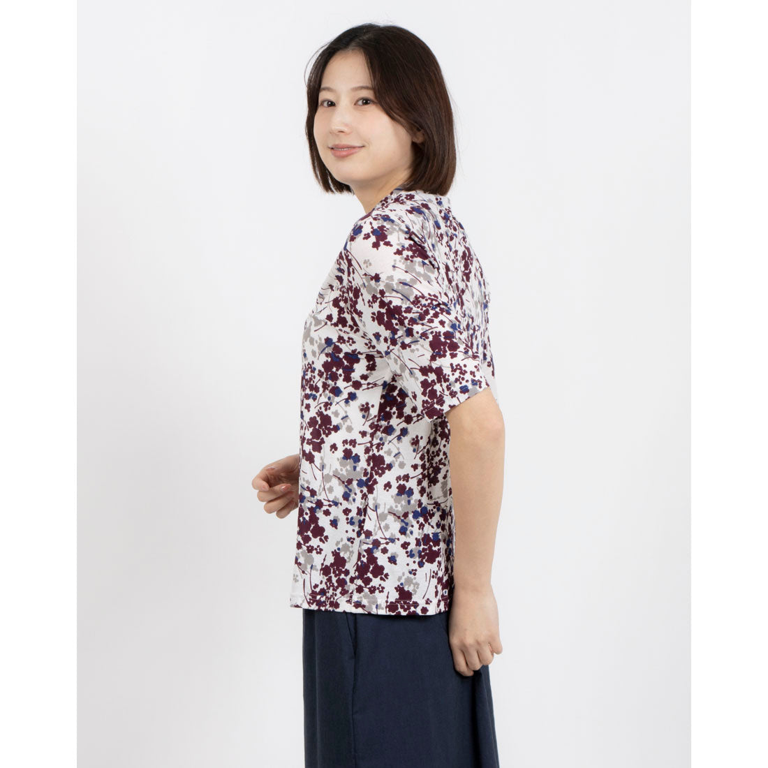 ミ・デゥー mi･deu･･･ 小花綿ガーゼHN半袖PO （エンジ） エンジ