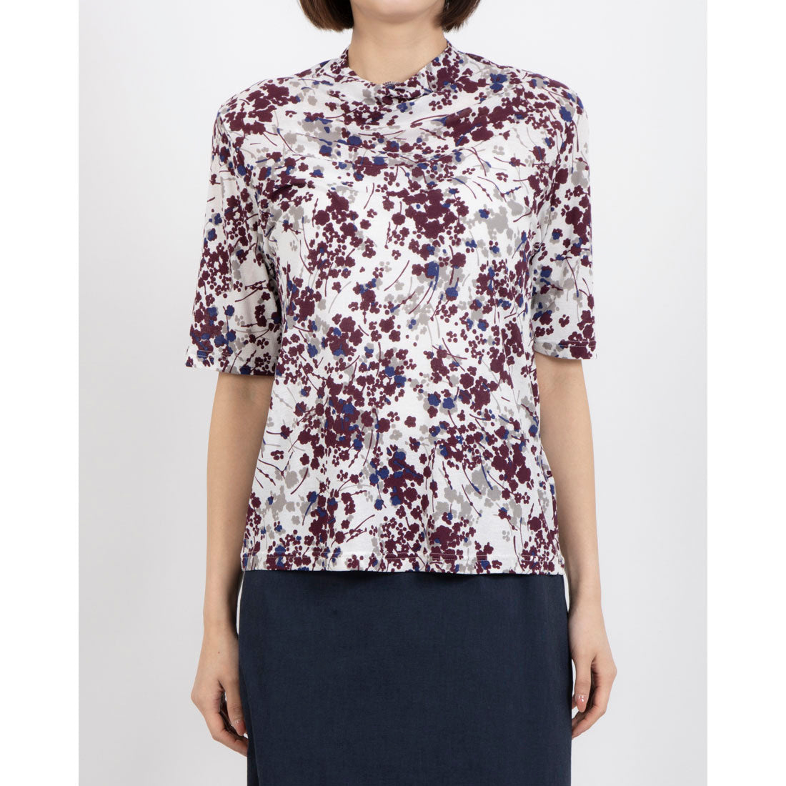 ミ・デゥー mi･deu･･･ 小花綿ガーゼHN半袖PO （エンジ） エンジ