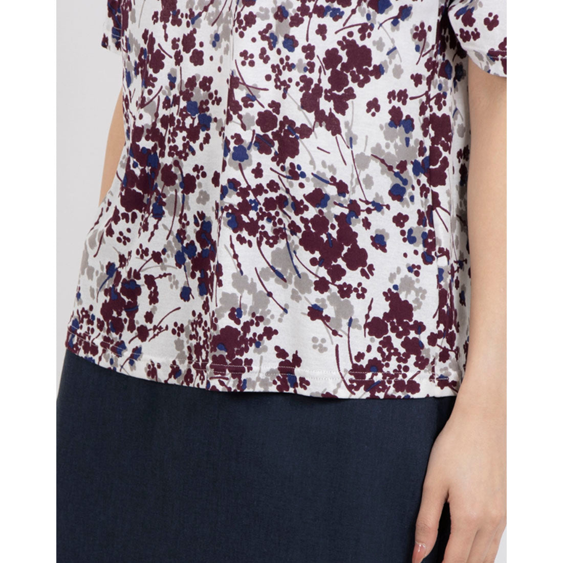 ミ・デゥー mi･deu･･･ 小花綿ガーゼHN半袖PO （エンジ） エンジ