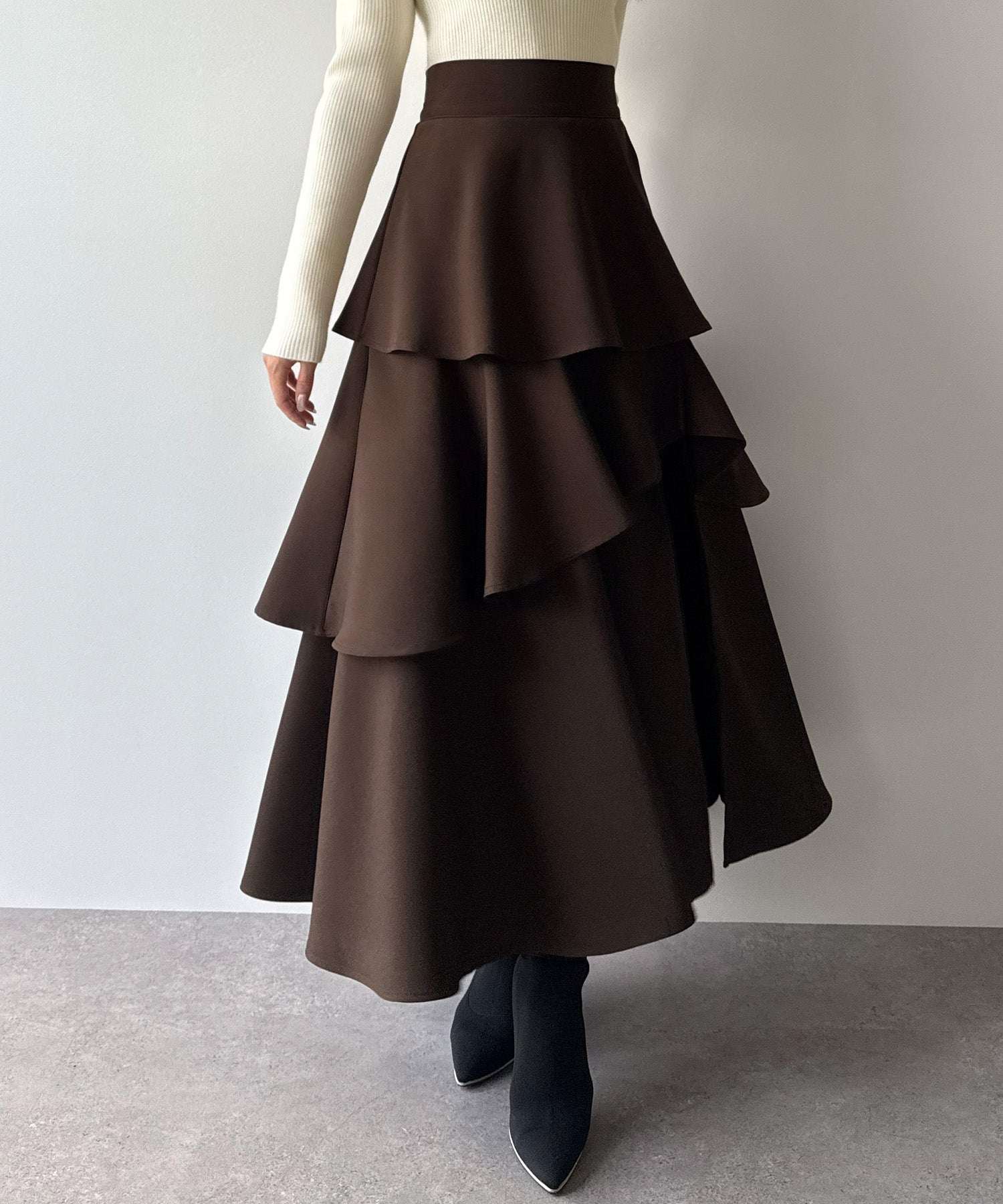 ミピアール mipiarl mipiarl  ハイウエストスリットティアードパンツスカート （ブラウン） ブラウン