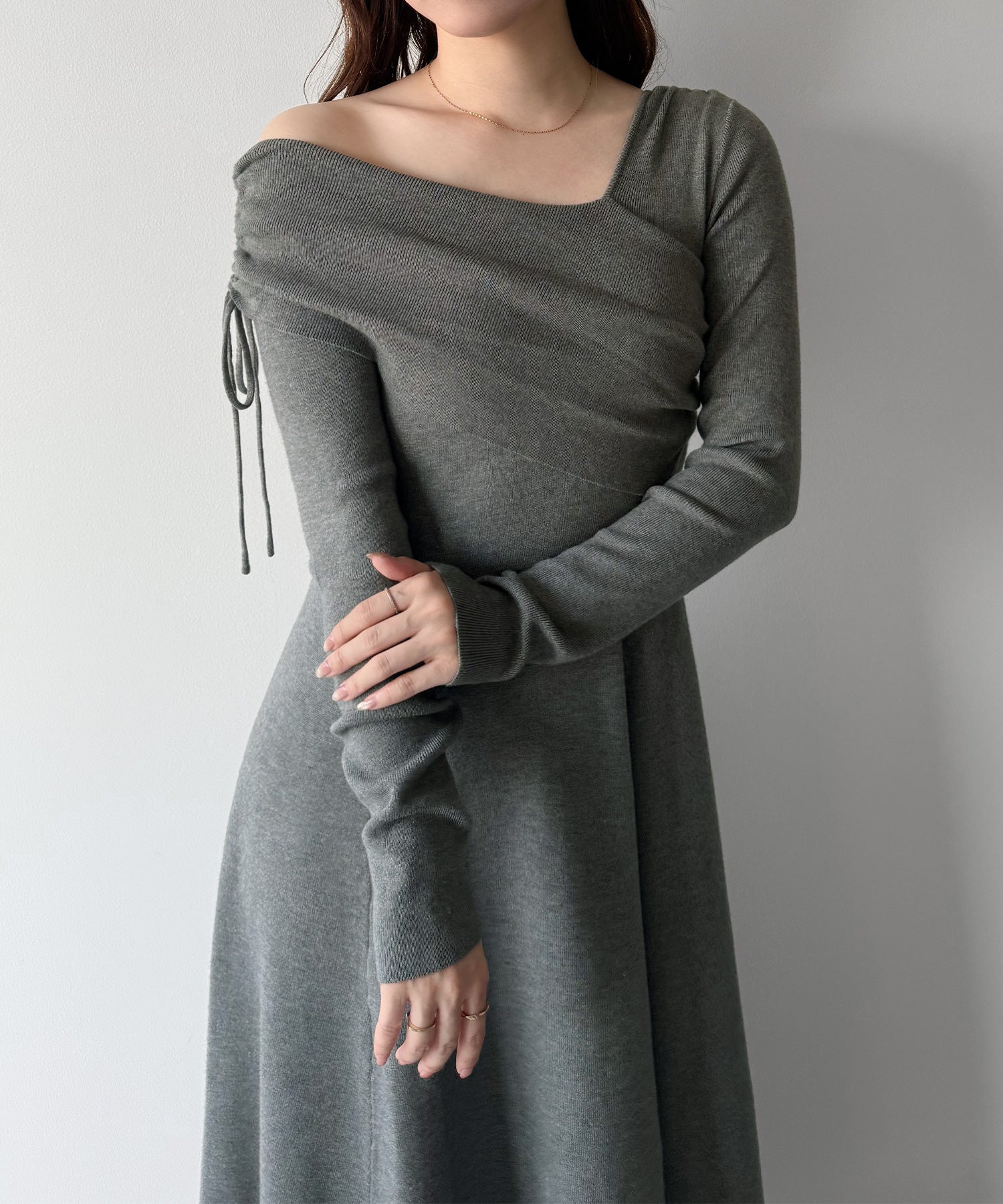 ミピアール mipiarl mipiarl  2wayネックドレープフレアニットワンピース （チャコール） チャコール