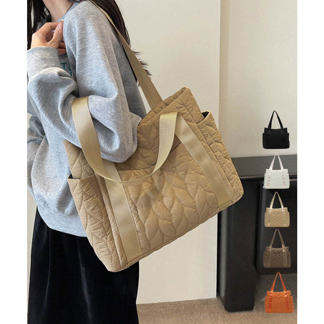 ミニミニストア miniministore キルティングトートバッグ 韓国風鞄 軽量 （ブラック） ブラック