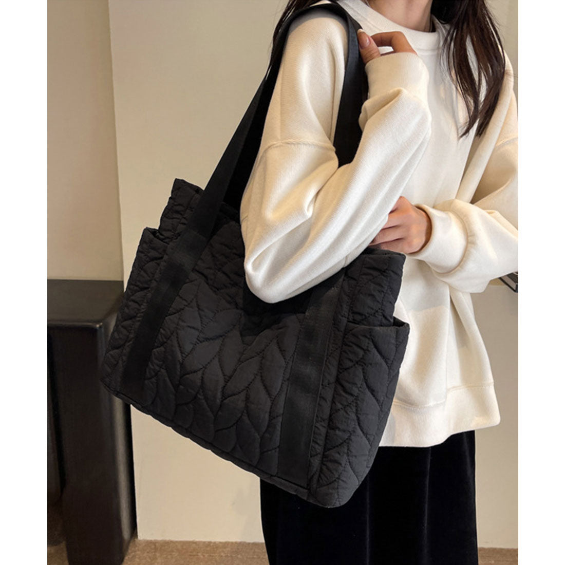 ミニミニストア miniministore キルティングトートバッグ 韓国風鞄 軽量 （ブラック） ブラック