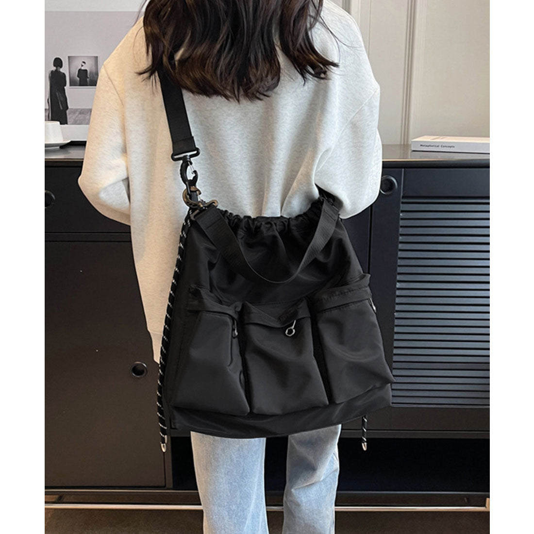 ミニミニストア miniministore ドローストリングショルダーバッグ 大容量 （ブラック） ブラック