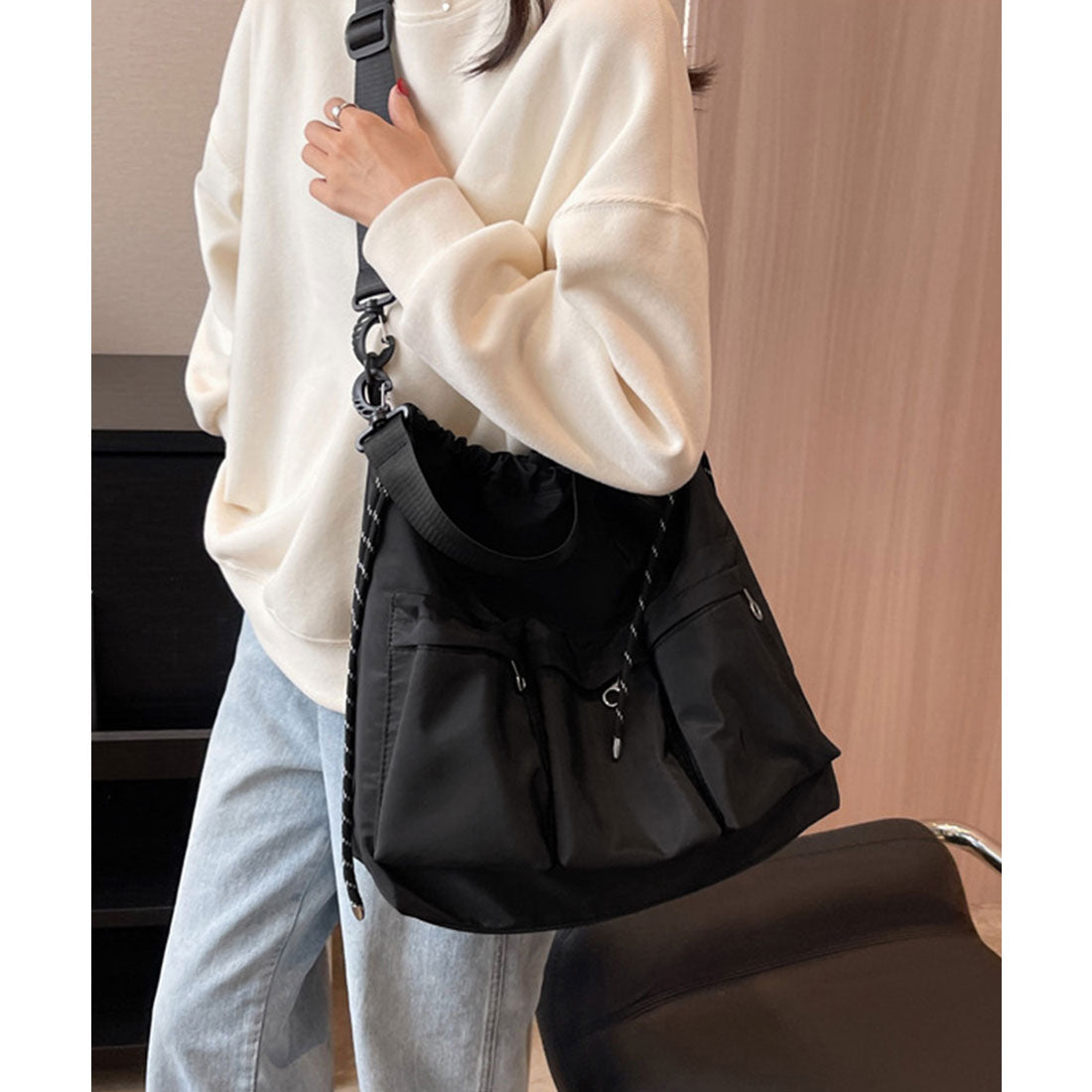ミニミニストア miniministore ドローストリングショルダーバッグ 大容量 （ブラック） ブラック