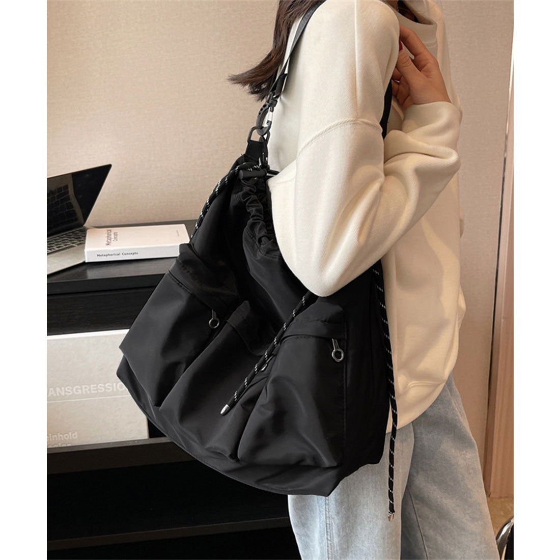 ミニミニストア miniministore ドローストリングショルダーバッグ 大容量 （ブラック） ブラック