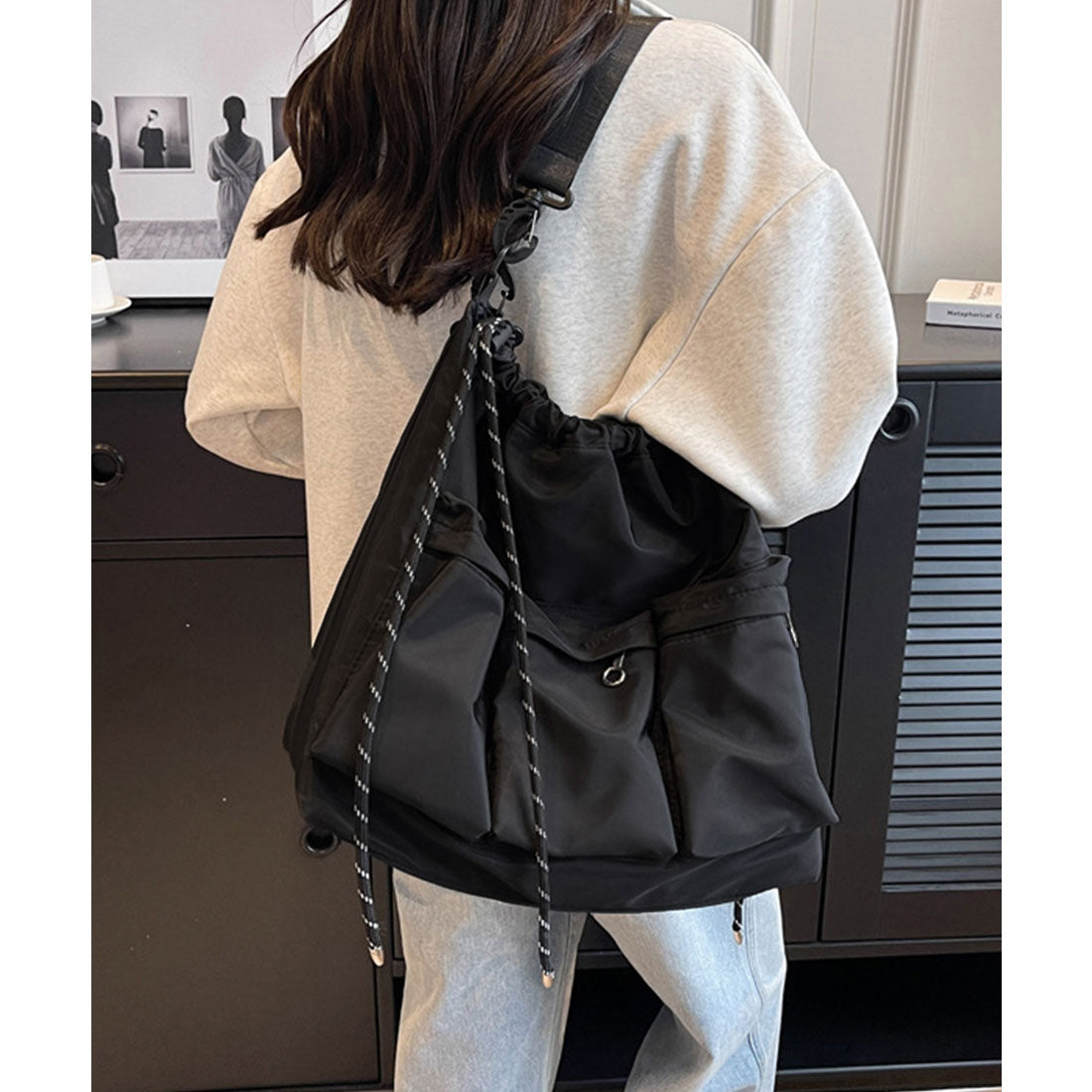 ミニミニストア miniministore ドローストリングショルダーバッグ 大容量 （ブラック） ブラック