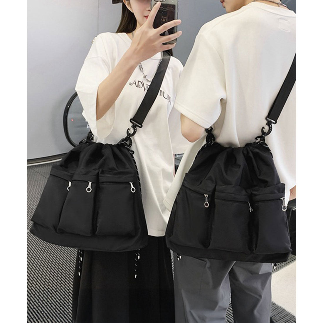 ミニミニストア miniministore ドローストリングショルダーバッグ 大容量 （ブラック） ブラック