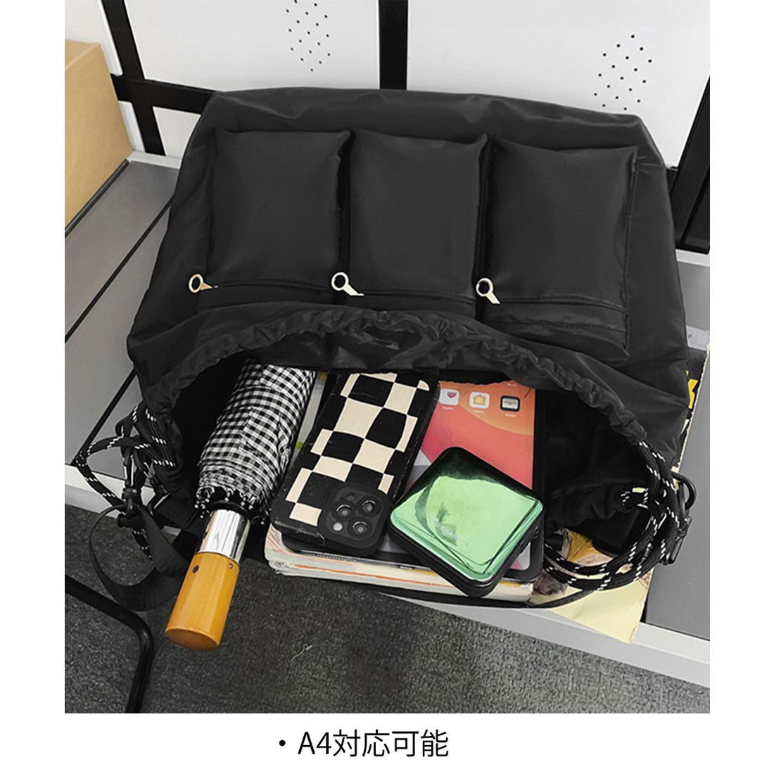 ミニミニストア miniministore ドローストリングショルダーバッグ 大容量 （ブラック） ブラック