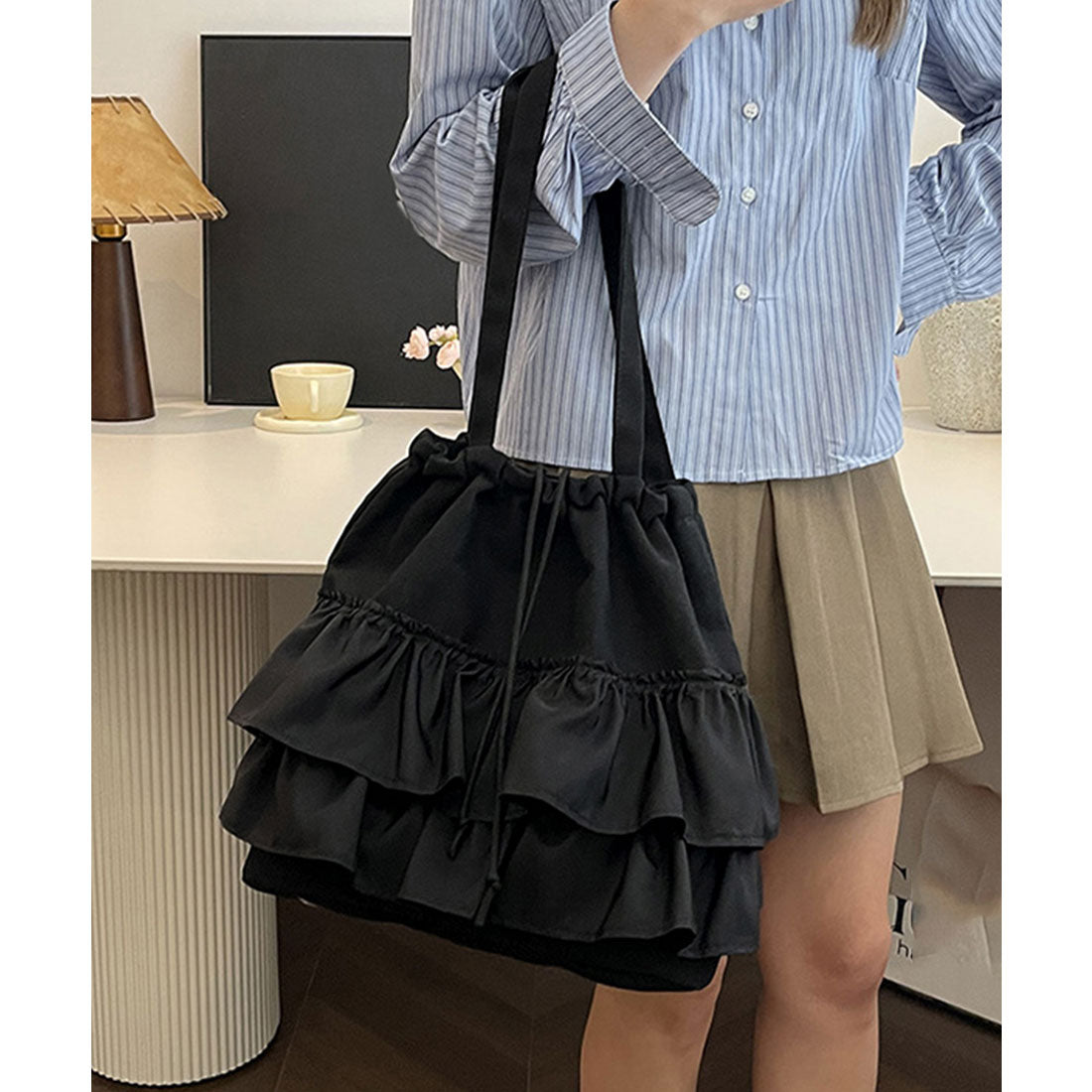 ミニミニストア miniministore ティアードフリルトートバッグ キャンバス （アイボリー） アイボリー