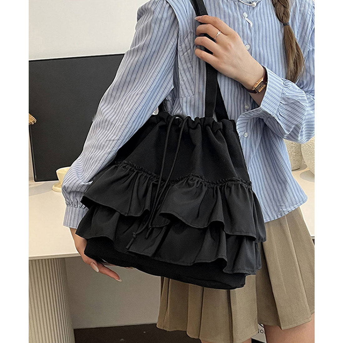 ミニミニストア miniministore ティアードフリルトートバッグ キャンバス （アイボリー） アイボリー