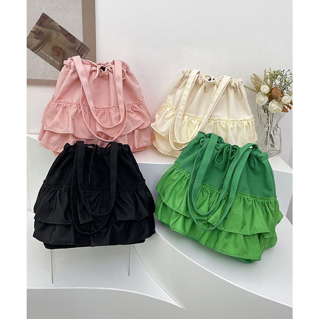 ミニミニストア miniministore ティアードフリルトートバッグ キャンバス （アイボリー） アイボリー