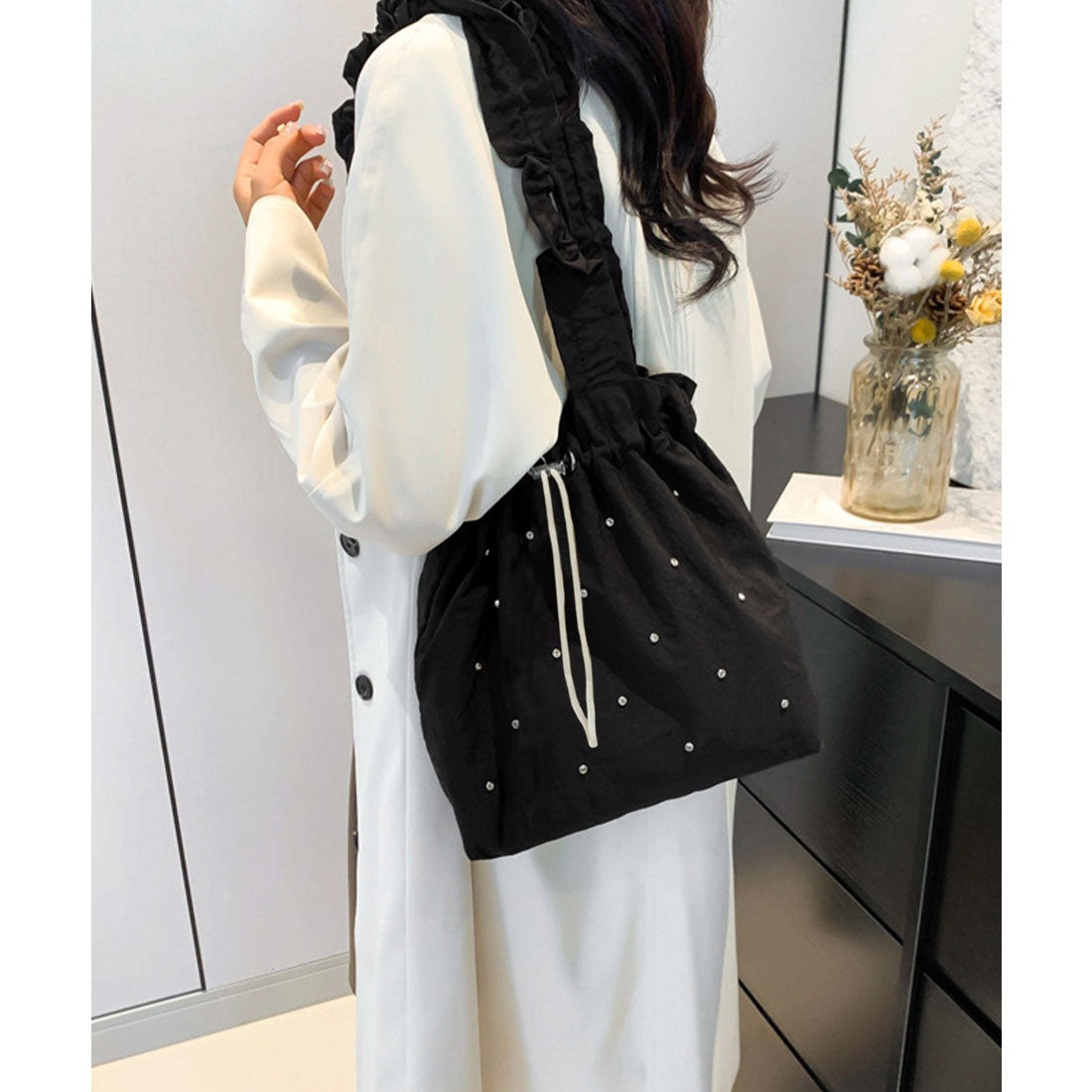 ミニミニストア miniministore ギャザートートバッグ 巾着型トート大容量 （グレー） グレー