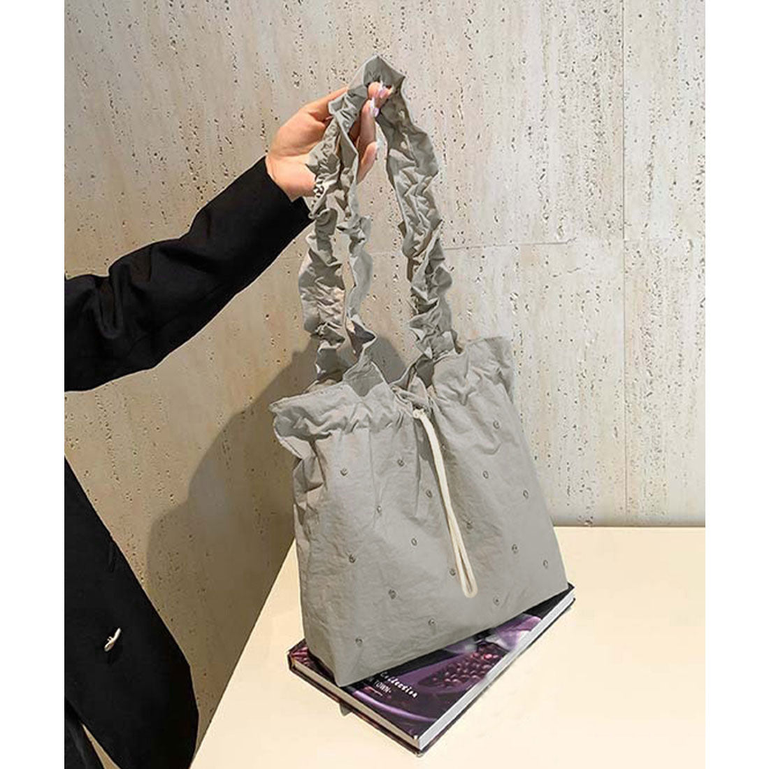 ミニミニストア miniministore ギャザートートバッグ 巾着型トート大容量 （グレー） グレー