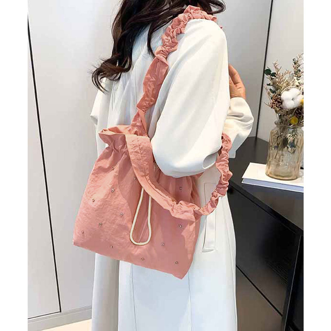 ミニミニストア miniministore ギャザートートバッグ 巾着型トート大容量 （グレー） グレー