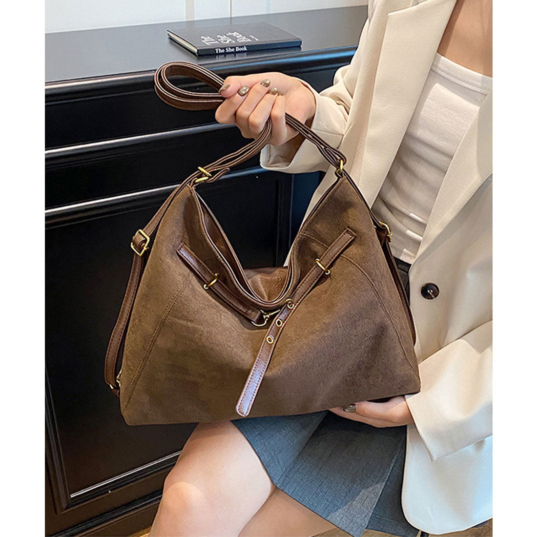 ミニミニストア miniministore トートバッグ スエード調ショルダーバッグ （ベージュ） ベージュ