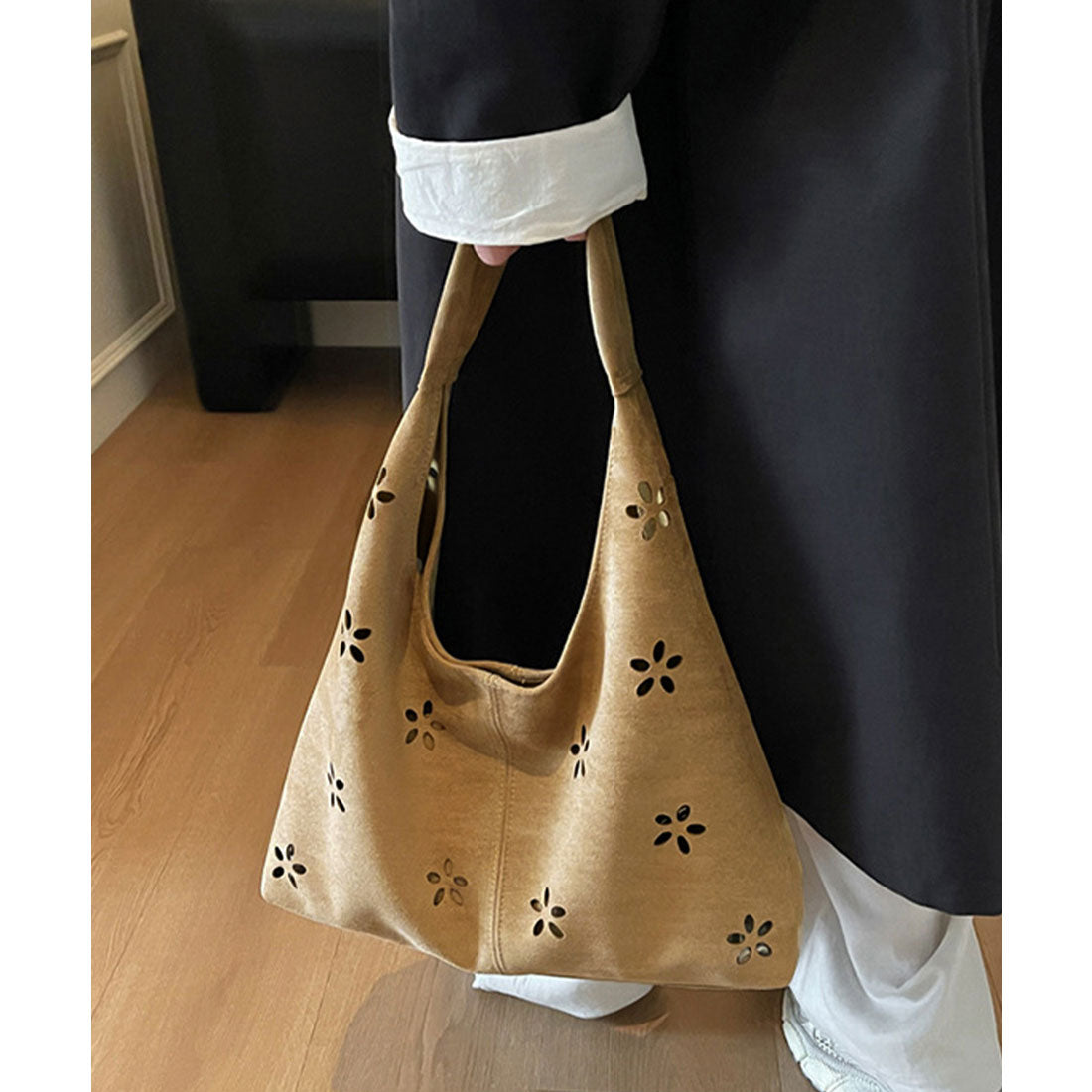 ミニミニストア miniministore 花柄カットスエード調トートバッグポーチ付 （ベージュ） ベージュ