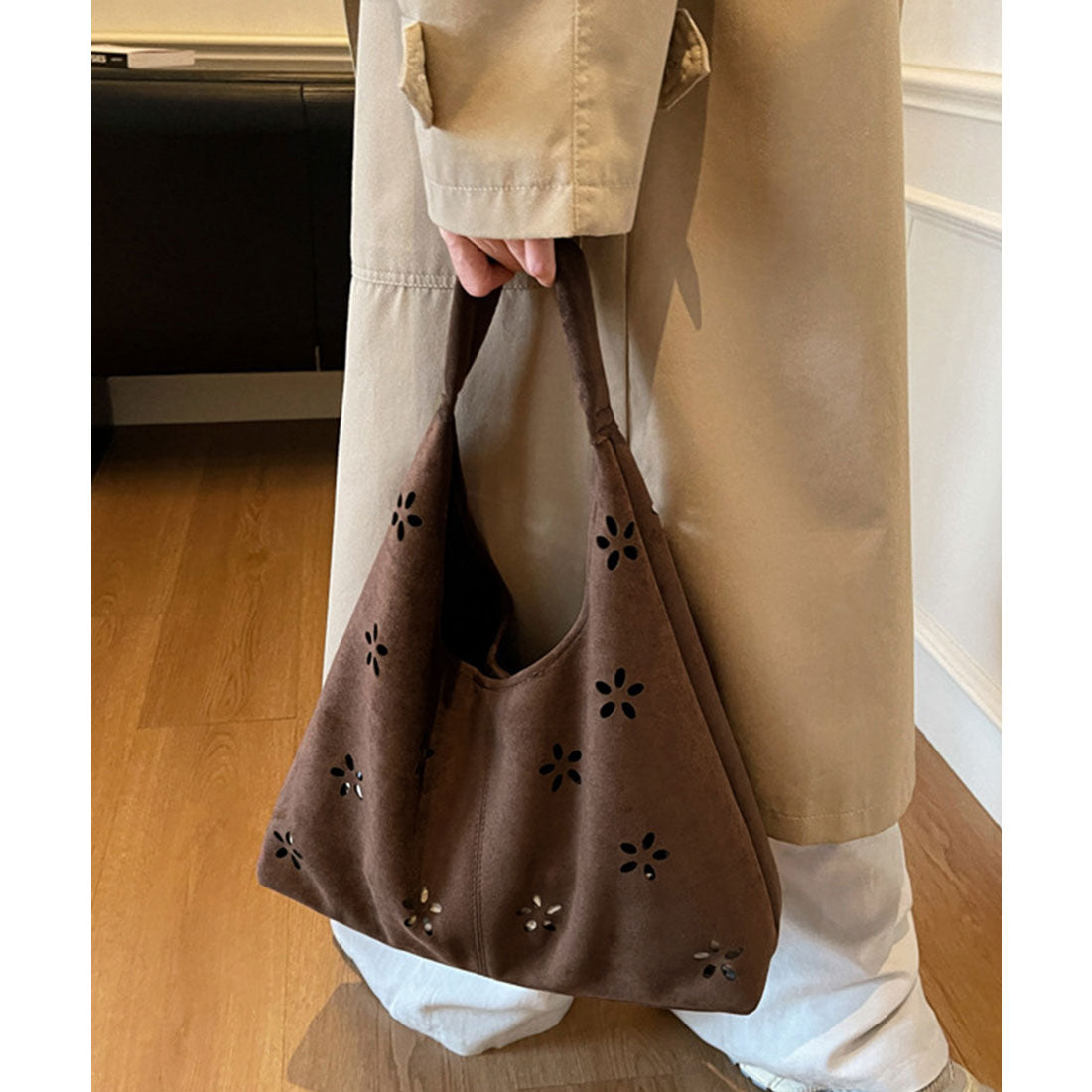 ミニミニストア miniministore 花柄カットスエード調トートバッグポーチ付 （ベージュ） ベージュ