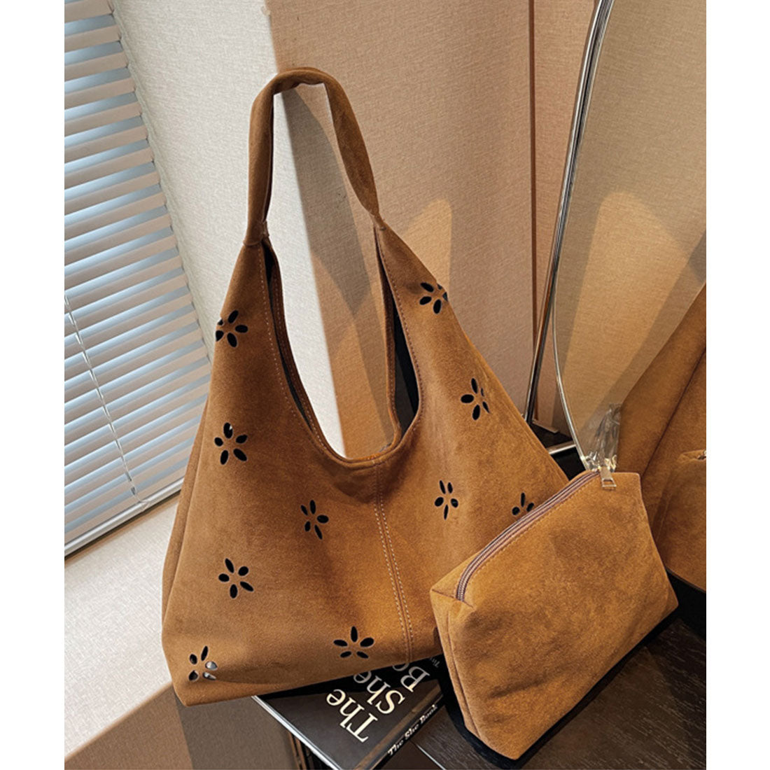 ミニミニストア miniministore 花柄カットスエード調トートバッグポーチ付 （ベージュ） ベージュ