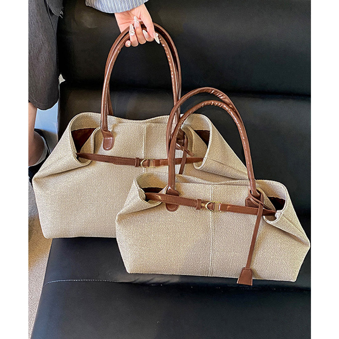 ミニミニストア miniministore キャンバストートバッグ横長ベルトデザイン （ブラウン） ブラウン