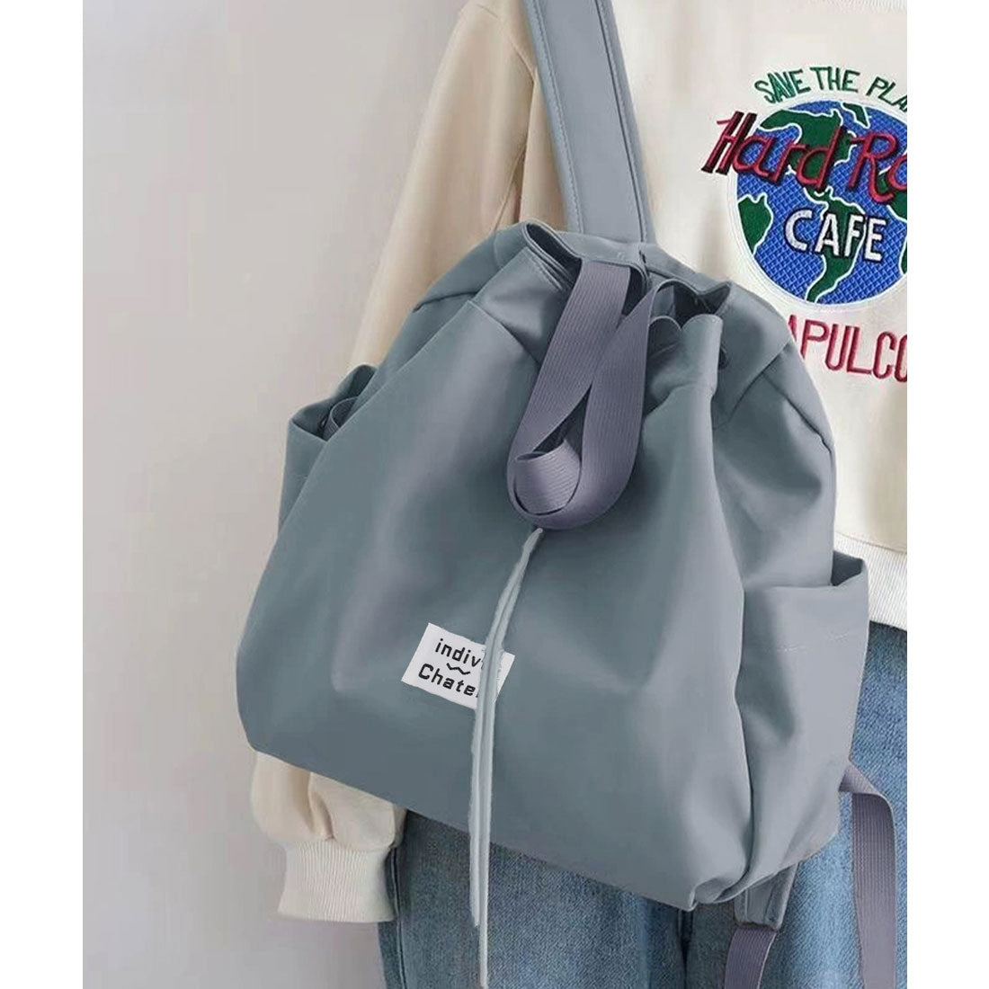 ミニミニストア miniministore ナイロンリュック 巾着トートバッグ韓国風 （サックスブルー） サックスブルー