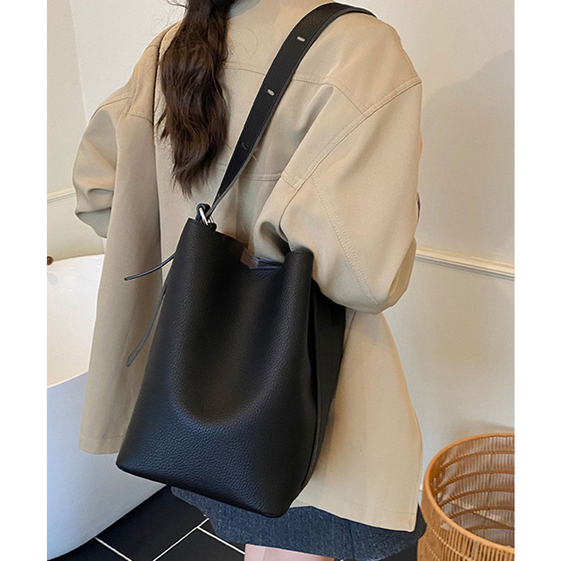 ミニミニストア miniministore 大容量トートバッグ ミニポーチ付き 上品 （キャメル） キャメル
