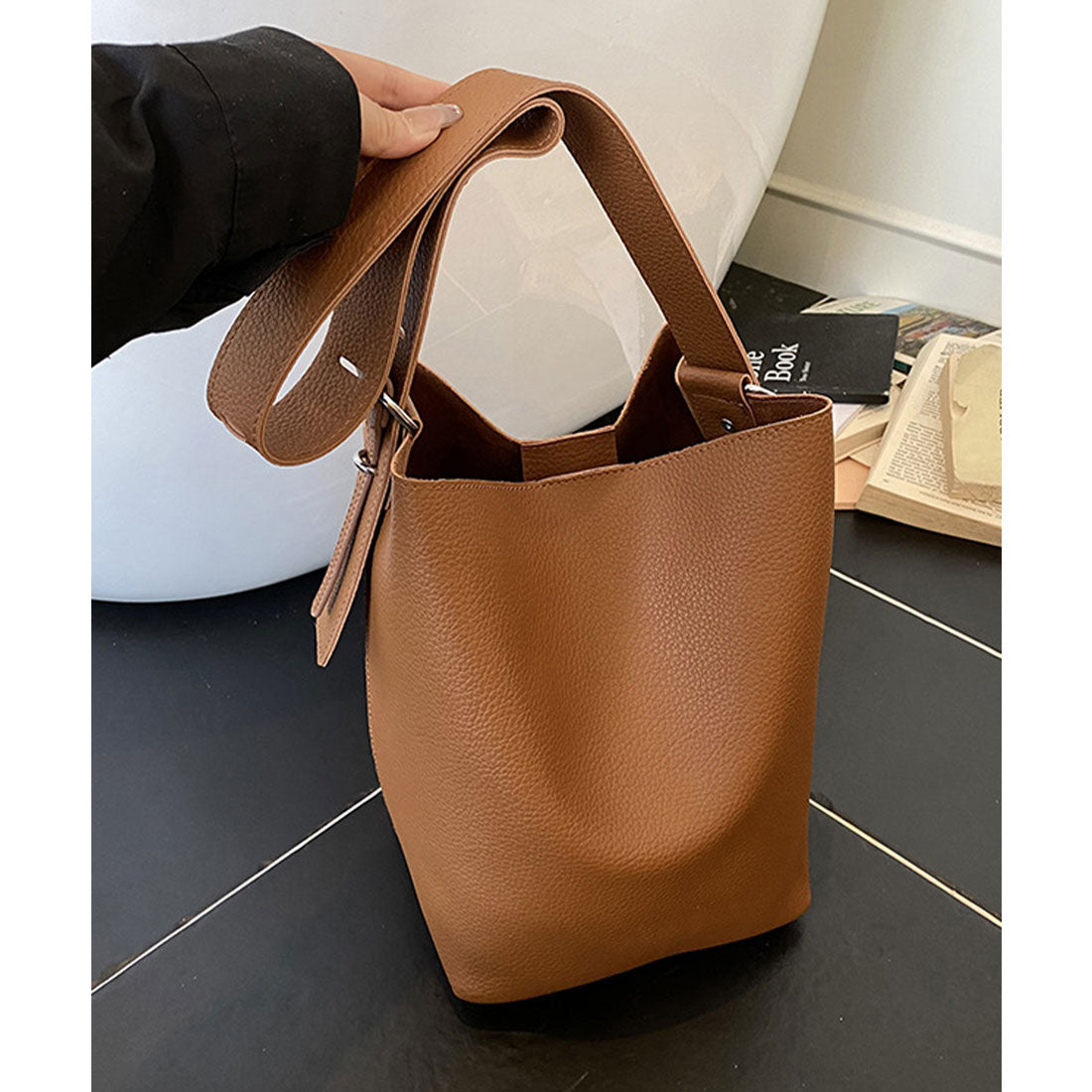 ミニミニストア miniministore 大容量トートバッグ ミニポーチ付き 上品 （キャメル） キャメル