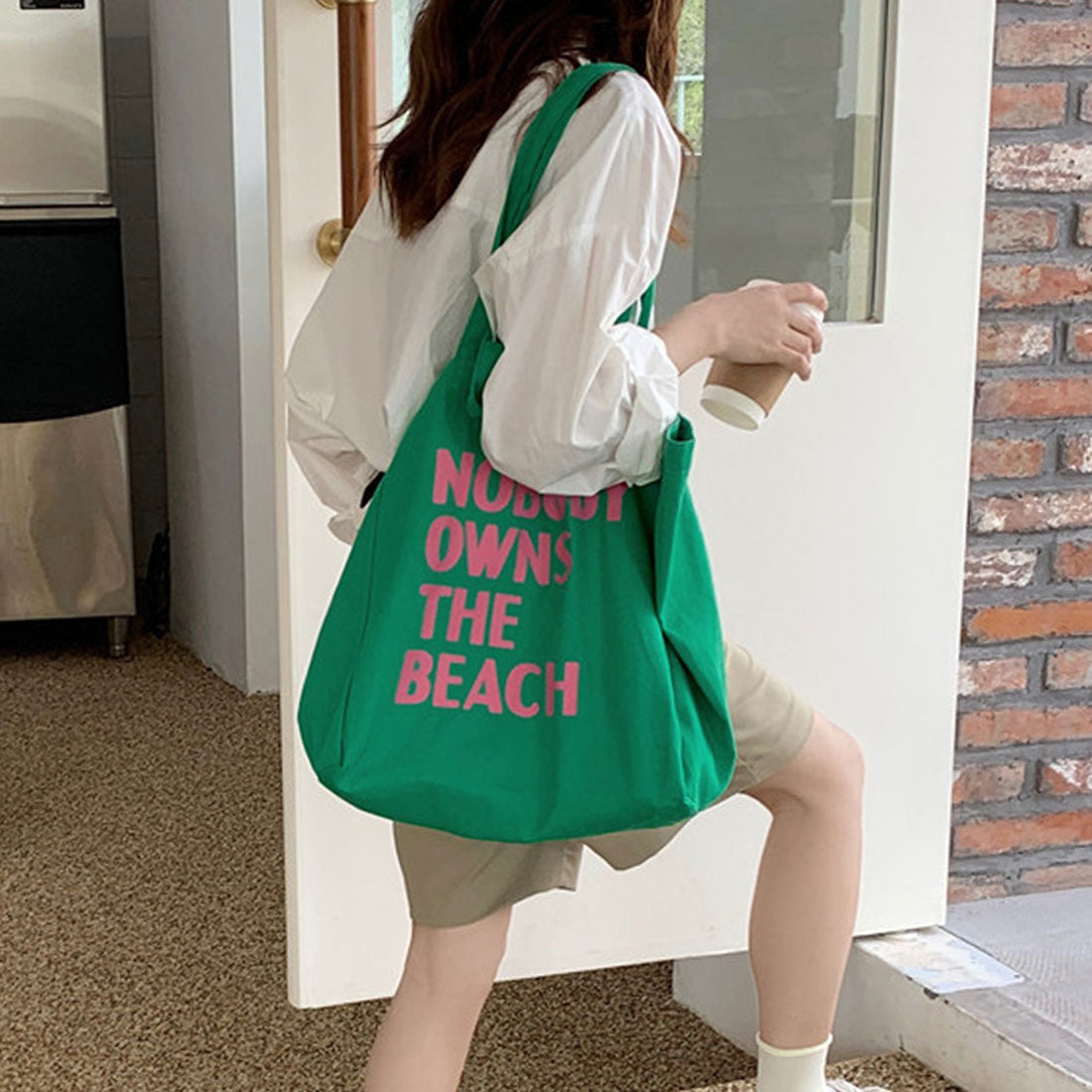 ロゴ キャンバス トートバッグ 2way,グリーン