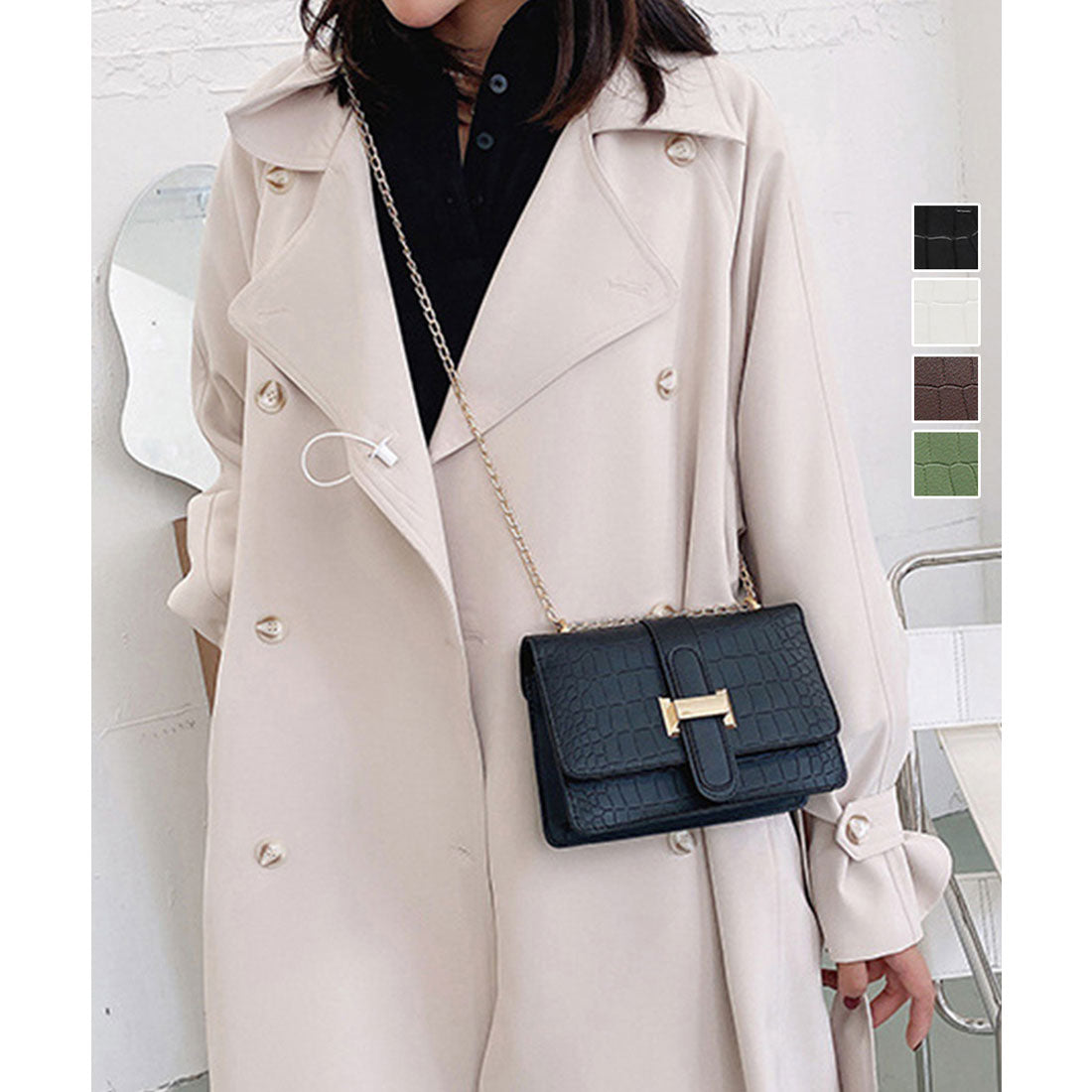 Crocodile embossed shoulder bag for women