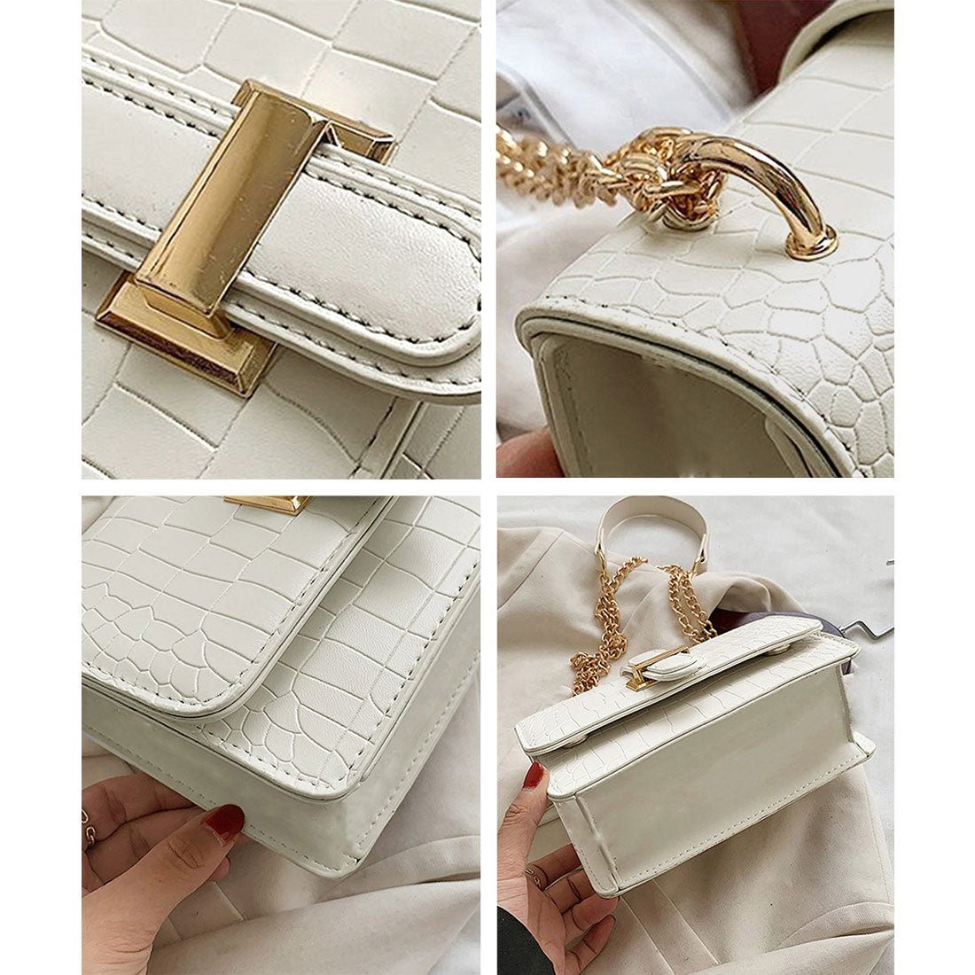 Crocodile embossed shoulder bag for women
