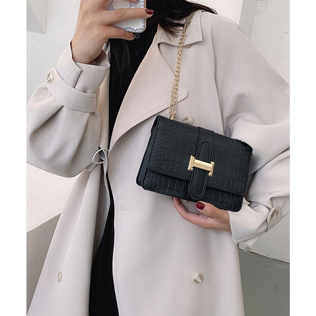 Crocodile embossed shoulder bag for women