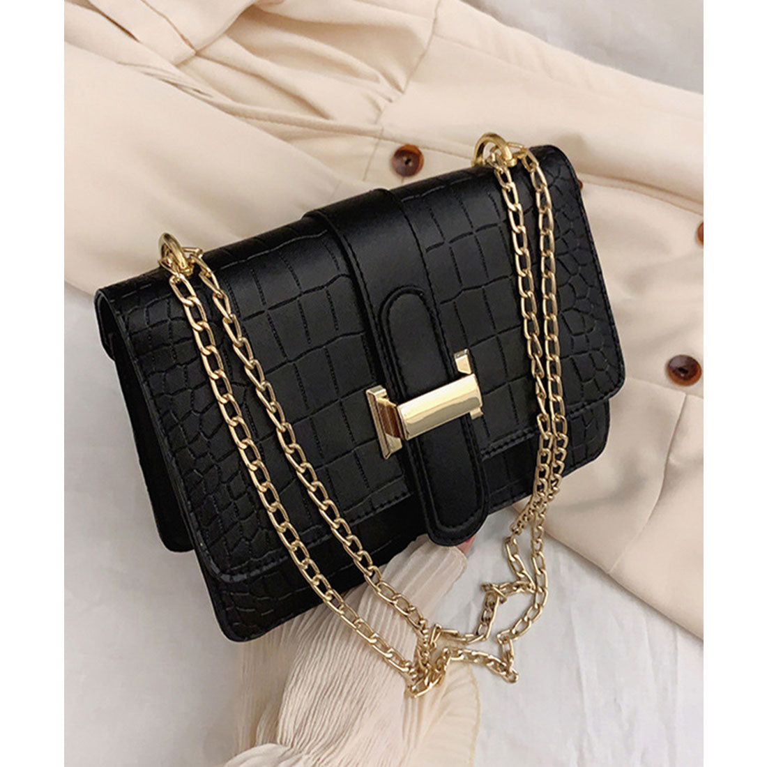 Crocodile embossed shoulder bag for women