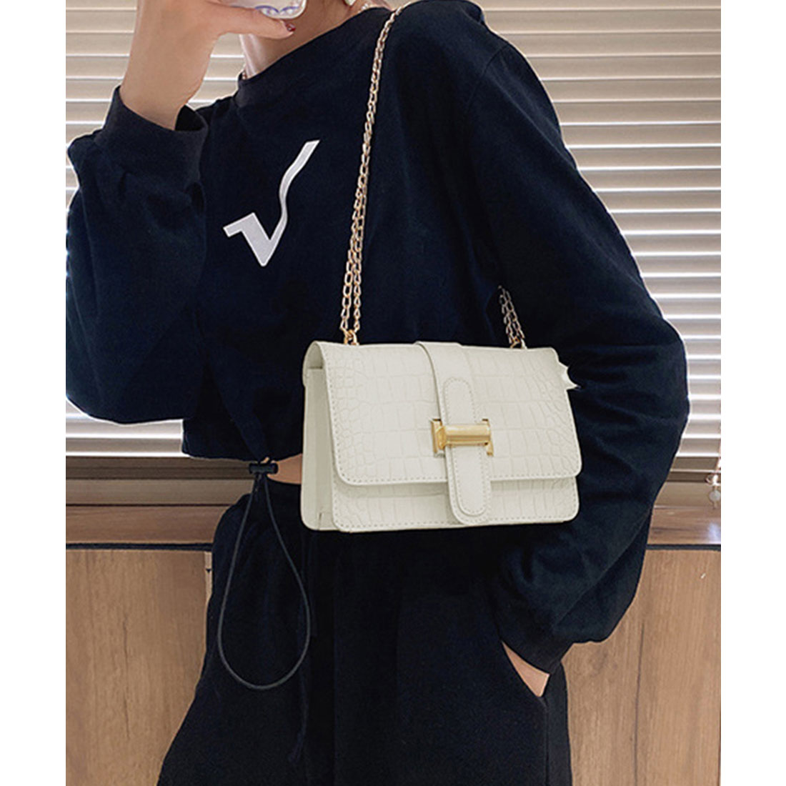 Crocodile embossed shoulder bag for women