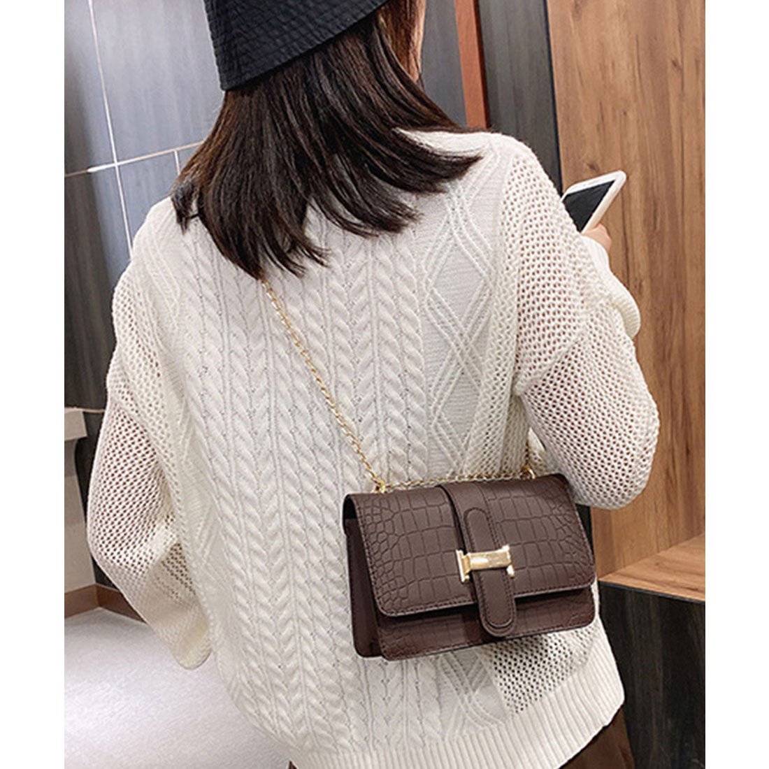 Crocodile embossed shoulder bag for women