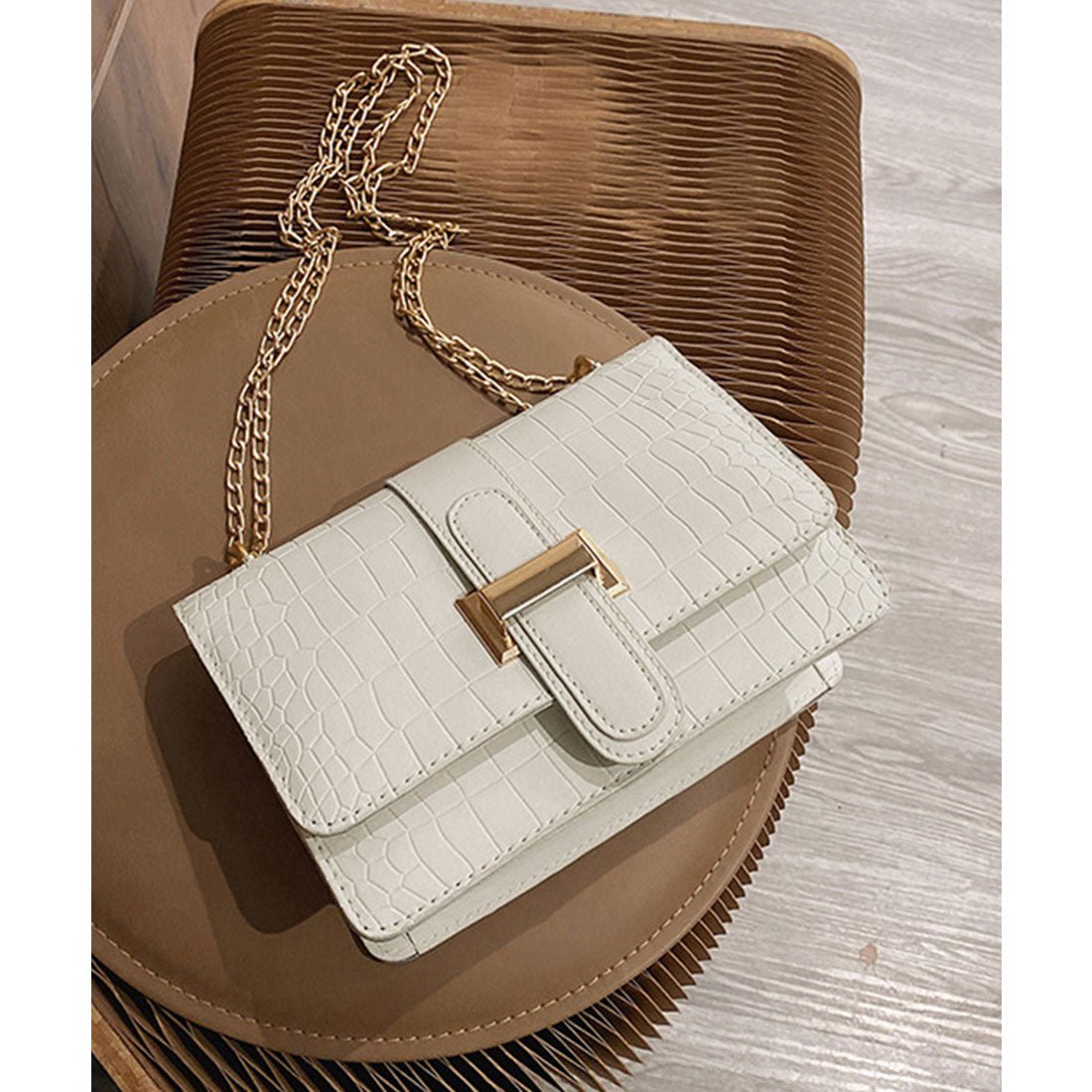 Crocodile embossed shoulder bag for women