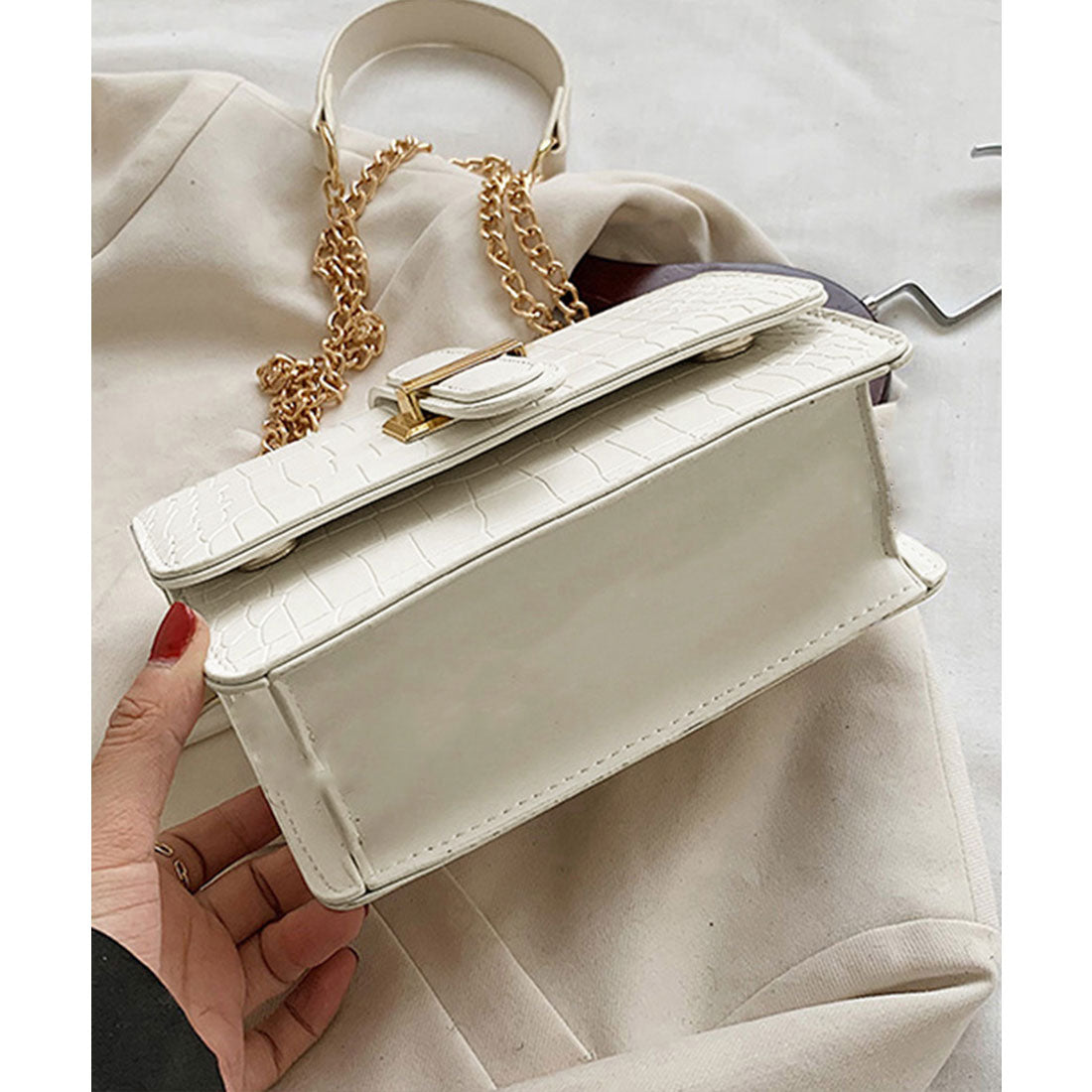Crocodile embossed shoulder bag for women