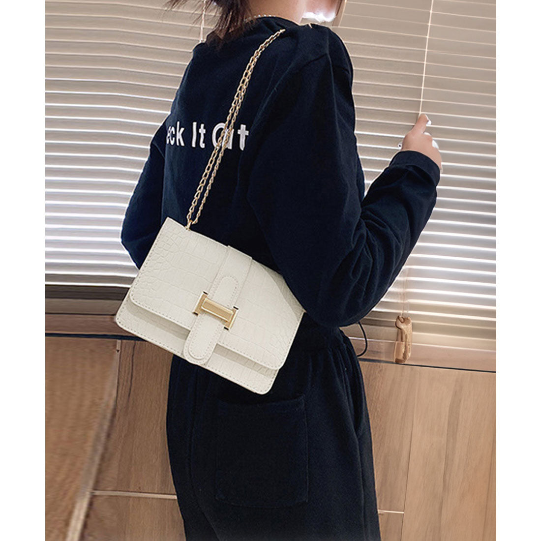 Crocodile embossed shoulder bag for women