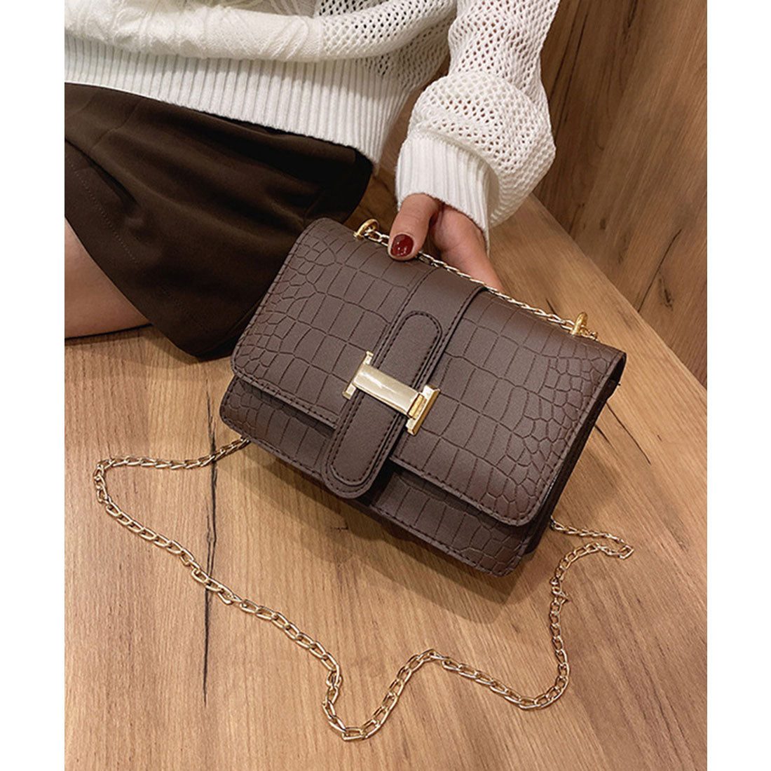 Crocodile embossed shoulder bag for women