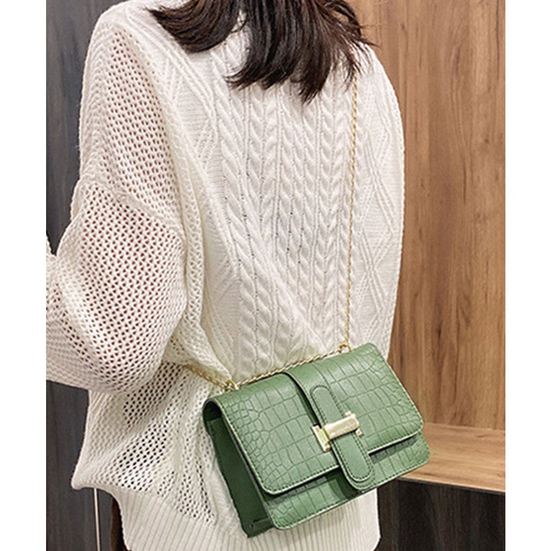 Crocodile embossed shoulder bag for women