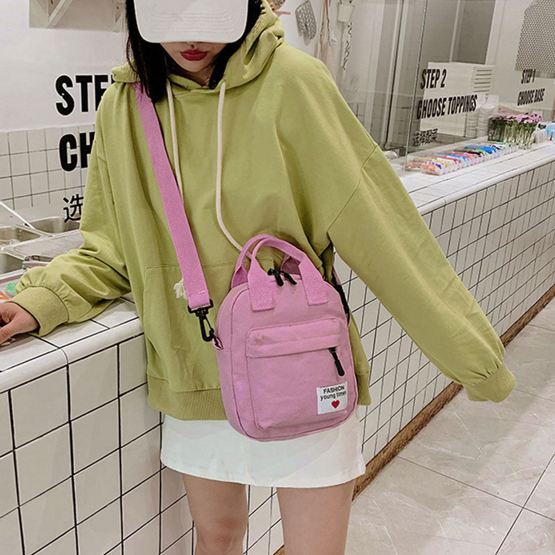 キャンバスバッグ 2way ミニ,ピンク
