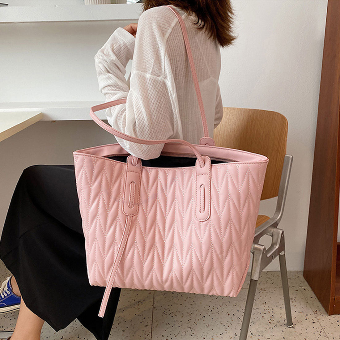 トートバッグ 横型 レディース 大容量,ピンク