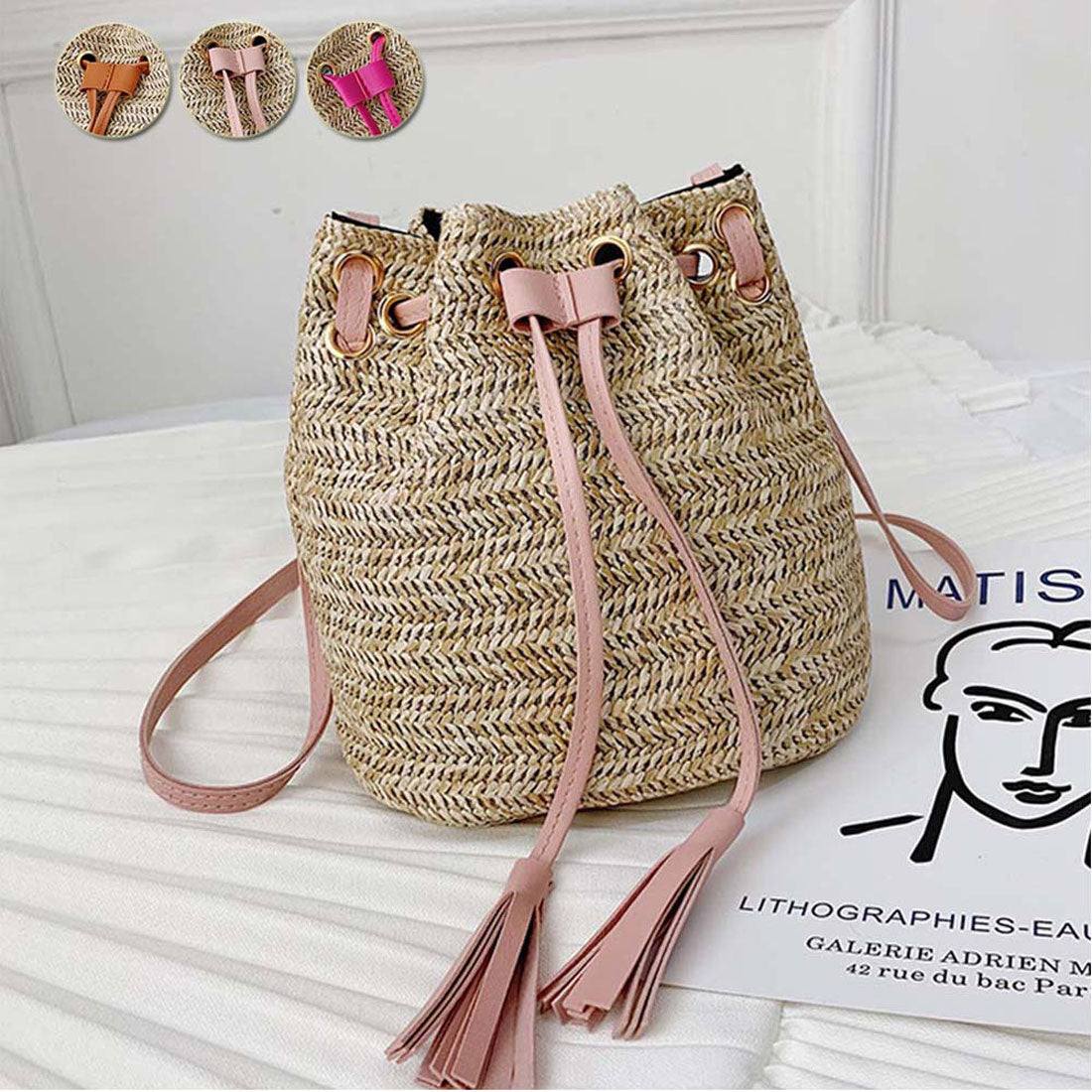 かごバッグ ストローバッグ レディース,ピンク