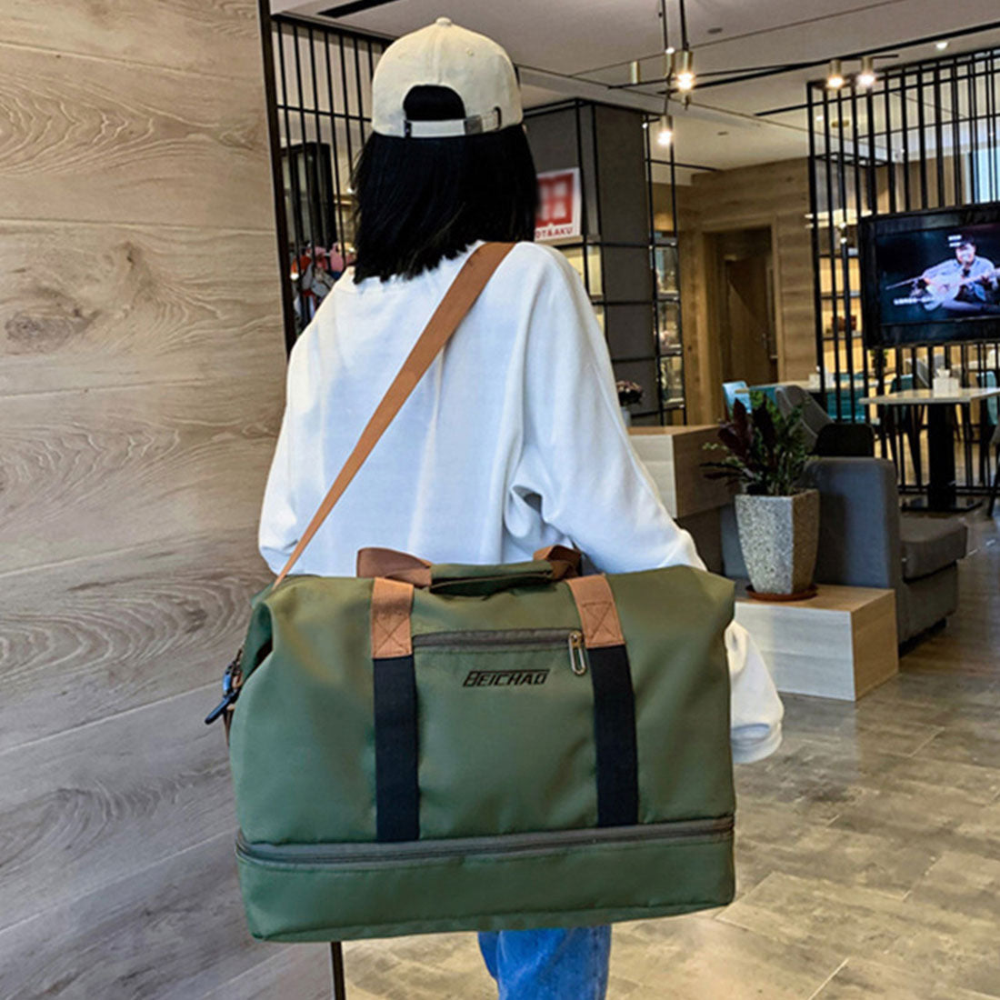 トラベルバッグ大容量旅行 ボストンバッグ ベージュ
