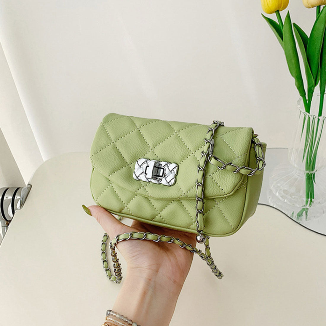 チェーンバッグ レディース キルティング,ミンドグリーン