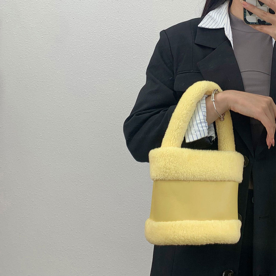 ファーバケツバッグ エコファーバッグ秋冬