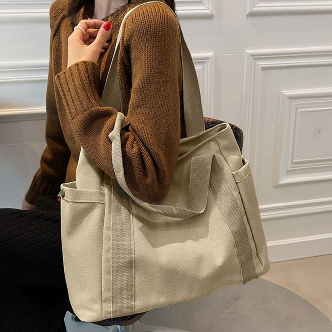 キャンバス トートバッグ レディース,アイボリー