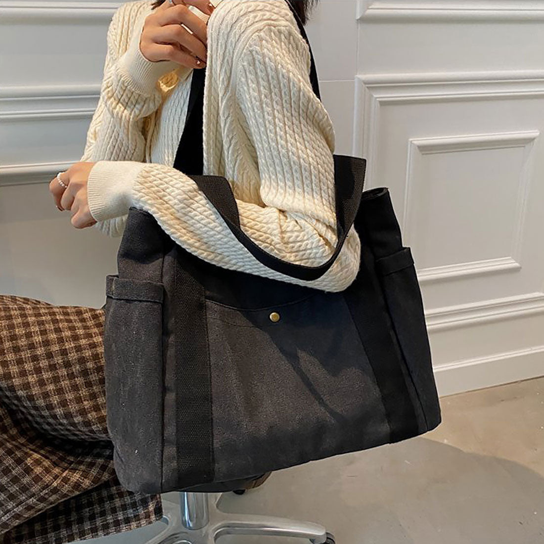 キャンバス トートバッグ レディース,ブラック