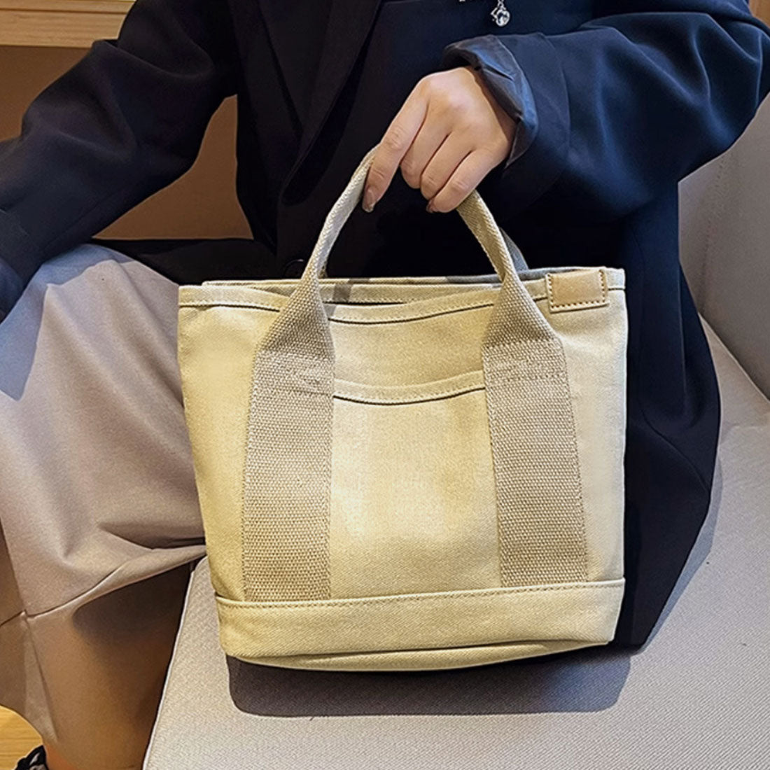 ミニ キャンバストートバッグ 帆布カバン サンドベージュ