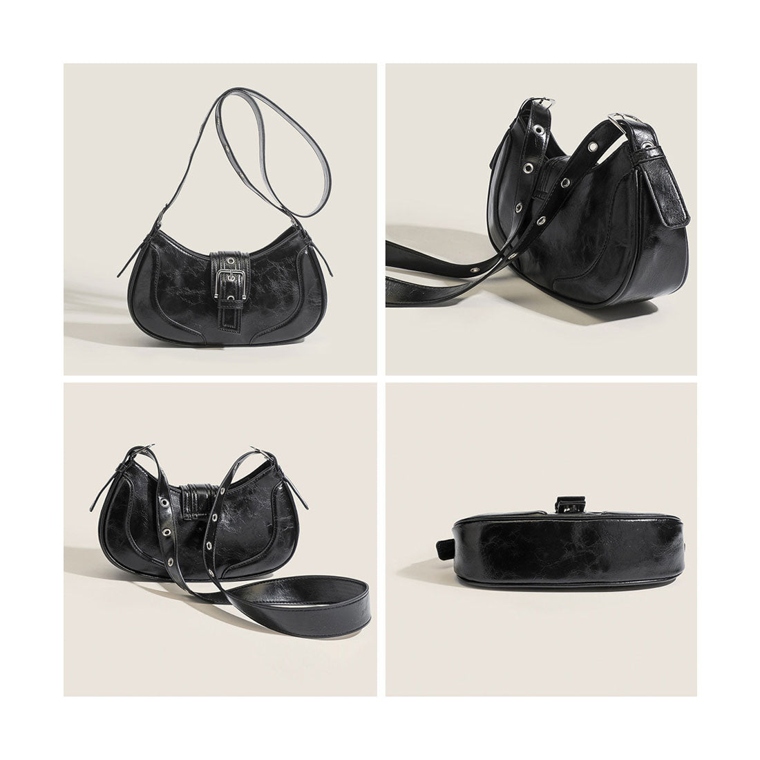 ホーボーバッグ 韓国 ハーフムーンバッグ ブラック