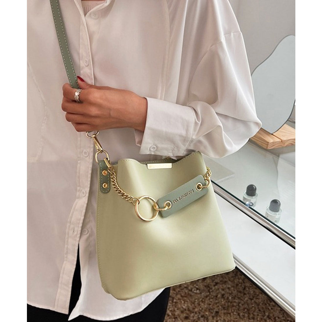 ショルダーバッグ 2wayバケットバッグ ミントグリーン